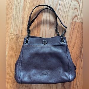 Coach Edie Turnlock Burgundy Purple Pebbled Leather Shoulder Bag